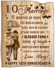 10Th Wedding Anniversary Blanket Gift, 10Th Marriage Anniversary Blanket Gift Flannel 50"X60" Throw Blanket For Wife Husband, Anniversary Blanket Gift