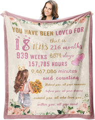 18Th Birthday Blanket, Birthday Gifts For Girls Throws Blankets - 18 Year Old Girl Birthday Gifts Ideas - Happy 18Th Birthday Gift For Daughter - 18Th Birthday Decorations For Girls