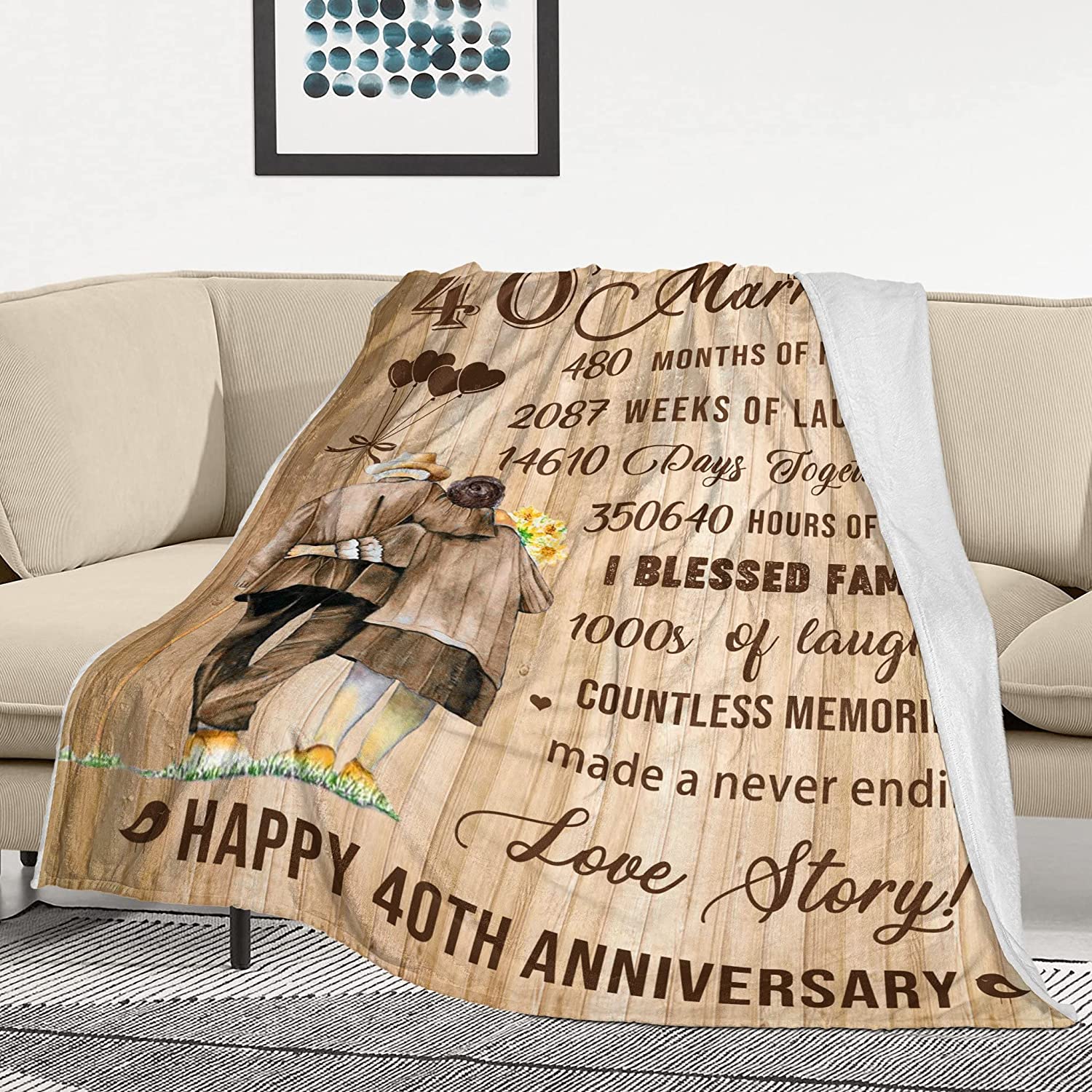 40Th Anniversary Blanket Gift, 40Th Marriage Anniversary Blanket Gift Flannel 50"X60" Throw Blanket For Wife Husband, Anniversary Blanket Gift