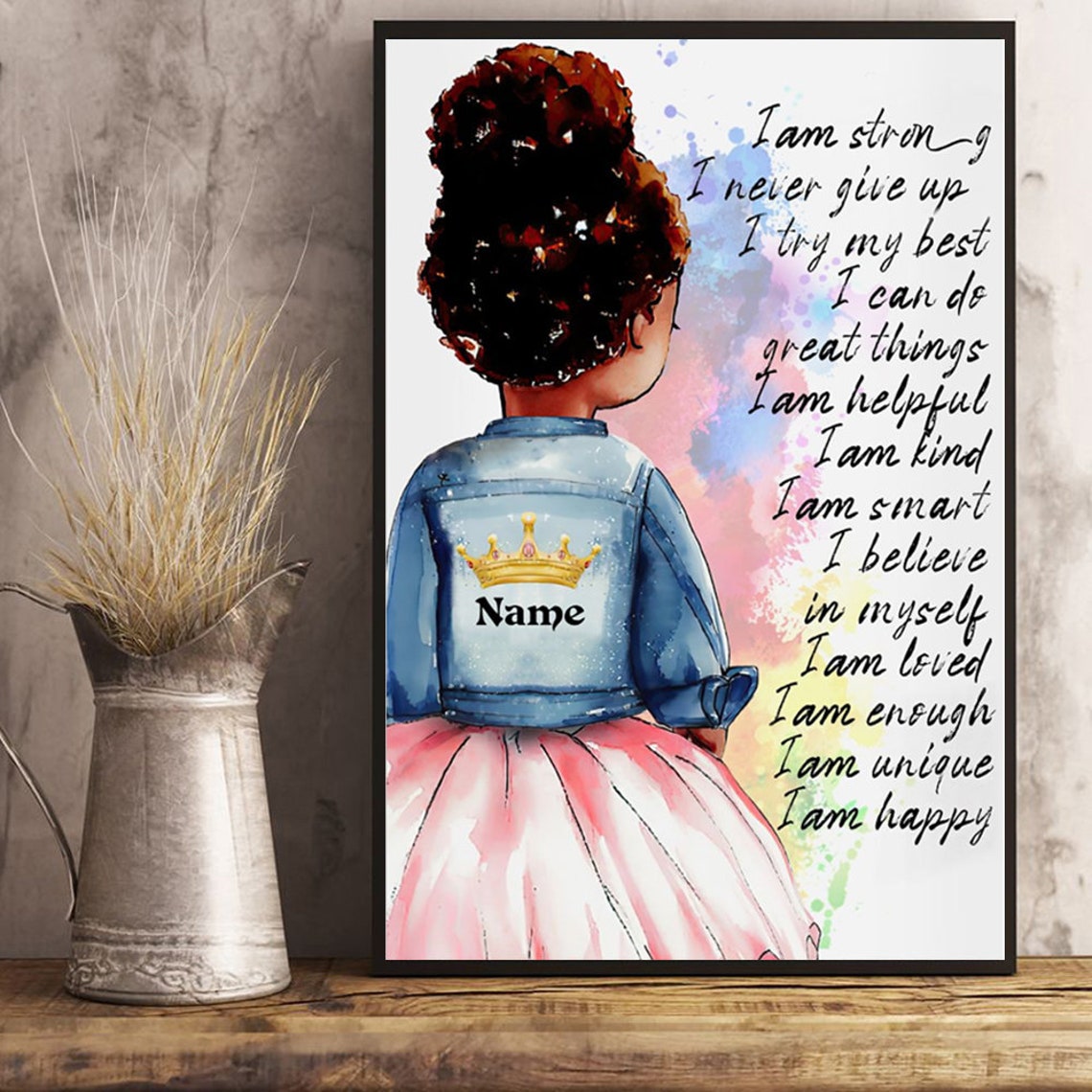 Personalized Black Girl Canvas, Custom Name Canvas, Black Girl You Are Beautiful Black Teenage Canvas