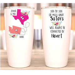 Besties Tumbler, Sisters Gift, Side by Side Sisters at Heart, Custom Sister Cup, Personalized Tumbler for Sister, Long Distance Gift
