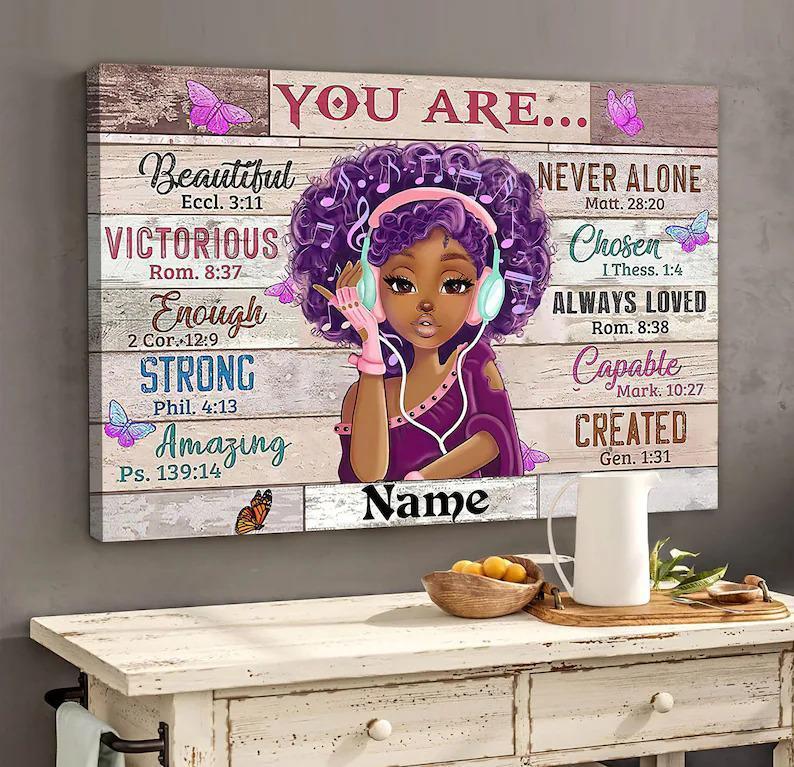 Afro Black Girl Canvas Africian Woman Wall Art American Teenage Girl Wall Decor African American Canvas Artwork Lovely Black Girls Personalized Canvas