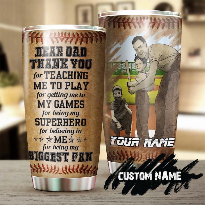 Baseball Dad Biggest Fan Of His Sons Personalized Tumbler-Birthday Christmas Gift Father'S Day Gift For Baseball Dad From Son