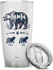 Personalized Tumbler Mama Bear Stainless Steel Cup With Lid Double Walled Vacuum Insulated Tumblers Customize Cubs Mother's Birthday Christmas Gifts For Best Moms Mother (2 Kids)