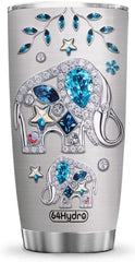 Elephant Jewelry Style Nature Life Elephant Lover Tumbler Cup with Lid, Double Wall Vacuum Thermos Insulated Travel Coffee Mug