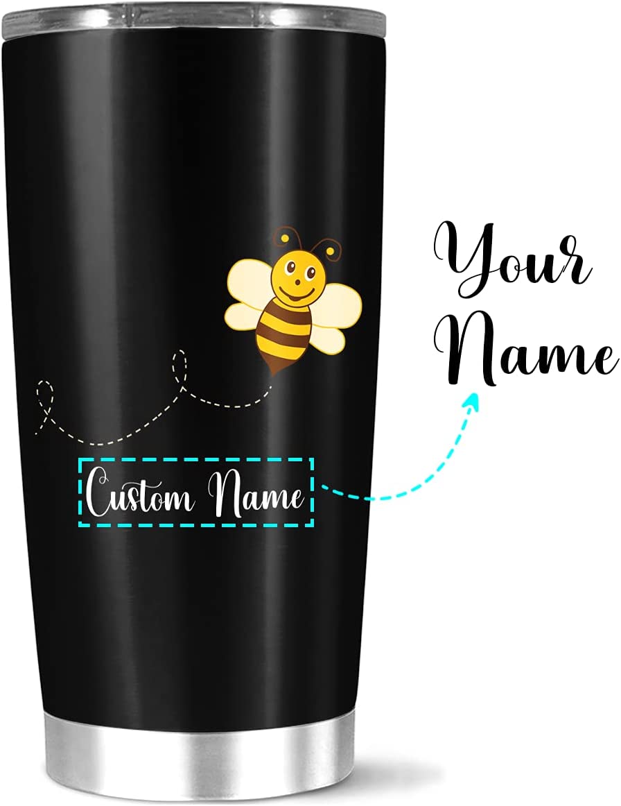 Personalized Stainless Steel Vacuum Insulated Coffee Tumbler, Little Pretty Honey Bee, Best Occasion Gift, Cute Basic Customized Bee Hot Cold Cup, Name Custom, 20 Or White, 20,