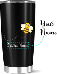 Personalized Stainless Steel Vacuum Insulated Coffee Tumbler, Little Pretty Honey Bee, Best Occasion Gift, Cute Basic Customized Bee Hot Cold Cup, Name Custom, 20 Or White, 20,