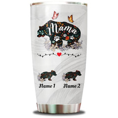 Personalized Mama Bear Tumbler Cup With Lid 20 Customized 2 Name Kids Double Walled Vacuum Insulated Stainless Steel Tumblers Mothers Birthday Christmas Gifts For Mommy Best Moms Mother