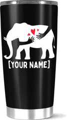 Personalized Coffee Tumbler Elephant Hugging Arm Insulated Thermal Travel Mug Customized Name Gift For Women Men Elephant Lover Birthday Christmas Holiday 20 Stainless Steel