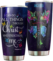 Butterfly Jesus Lovers Tumbler Cup with Lid, I Can Do All Things Double Wall Vacuum Tumblers Coffee Travel Mug Cups, Birthday Christmas Gifts For Women Men, Stainless Steel