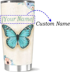 Personalized Aesthetic Tumblers Customized Name Vacuum Insulated Double Walled Tumbler Custom Butterfly Stainless Steel Coffee Tea Cup 30 Gifts For New Year Christmas