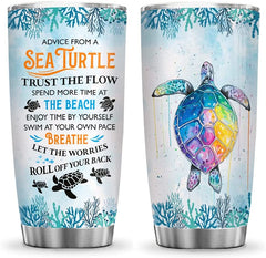 Flip Flop Beach with Turtle Inspiration Motivation Sea Beach Ocean Turtle Lover Tumbler Cup with Lid, Double Wall Vacuum Thermos Insulated Travel Coffee Mug - HAL0412006