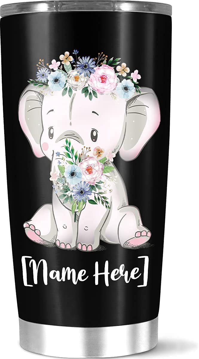 Customized Elephant Insulated Coffee Tumbler For Birthday Gift, Premium Personalized Elephant Coffee Cup With Name Custom For Men And Women, 20 Or Tumbler With Lid