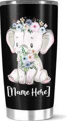 Customized Elephant Insulated Coffee Tumbler For Birthday Gift, Premium Personalized Elephant Coffee Cup With Name Custom For Men And Women, 20 Or Tumbler With Lid