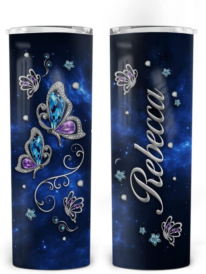 Personalized Butterfly Skinny Tumbler Customized Stainless Steel Vacuum Insulated Tumbler With Lid Double Walled Insulated Coffee Cup for Gym Fitness Travel Office Use For Women