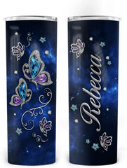 Personalized Butterfly Skinny Tumbler Customized Stainless Steel Vacuum Insulated Tumbler With Lid Double Walled Insulated Coffee Cup for Gym Fitness Travel Office Use For Women