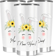 Cute Personalized Rabbit Flower Vacuum Insulated Coffee Tumbler For Unique Birthday Gift, Premium Customized Pretty Animal Bunny Coffee Cup With Name Custom, 20 Or Tumbler