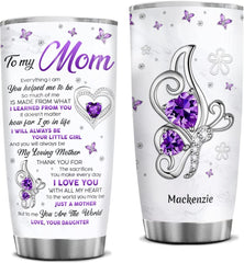 Mom Tumbler Personalized Mothers Day Gifts From Daughter To My Mom Butterfly Jewelry Drawing Style Stainless Steel Tumblers With Lid Birthday Christmas Presents For Best Mom Ever