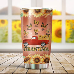 Personalized Cup For Grandma From Child Grandma Sunflower Butterflies Truck Custom Grandkids Names Gifts For Grandma Tumbler With Lid Mothers Day Birthday Christmas