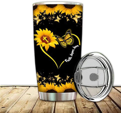 Sunflower Tumbler with Lid and Straw Double Wall Stainless Steel Vacuum Insulated Black Butterfly Travel Mug, Water Coffee Cup for Home,Office,School, Ice Drink, Hot Beverage