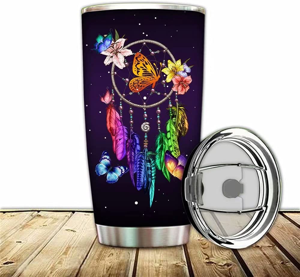 Dream Catcher Butterfly Stainless Steel Tumbler, to My Daughter Double Vacuum Insulated Wall Water Coffee Cup, Mom Gift Daughter