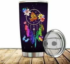 Dream Catcher Butterfly Stainless Steel Tumbler, to My Daughter Double Vacuum Insulated Wall Water Coffee Cup, Mom Gift Daughter