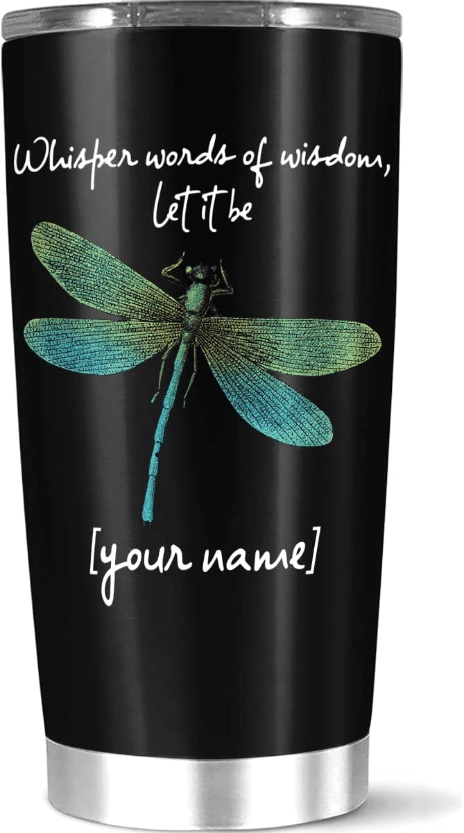 Personalized Tumbler, Customized Aesthetic Dragonfly Coffee Tumblers, Song Music Lyrics, Gift For Lover, Girl Women On Xmas Birthday, Large 20 Stainless Steel White, 20,