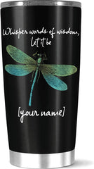 Personalized Tumbler, Customized Aesthetic Dragonfly Coffee Tumblers, Song Music Lyrics, Gift For Lover, Girl Women On Xmas Birthday, Large 20 Stainless Steel White, 20,