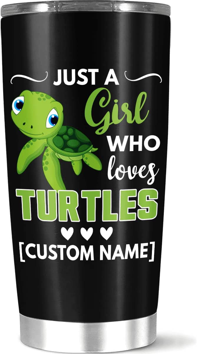 Personalized Coffee Tumbler, Customized Name Just A Girl Who Love Turtle, 20 Or Stainless Steel, Gift For Women Men Children On Birthday, Home Travel Office Holiday Use, Funny Quote