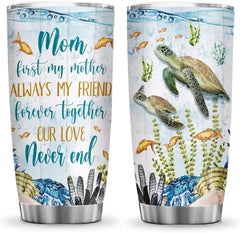 Mom Gift, Mom My Forever Friend Mother Gifts Ocean Turtle Sea Lover Stainless Steel Tumbler Cup with Lid, Birthday Christmas Anniversary Gift For Mom