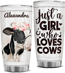 Personalized Cow Tumbler Just A Girl Who Loves Cow Tumbler Stainless Steel Cup with Lid Coffee Cup Birthday Christmas Gift for Women Girls Best Friends Sisters Animal Lovers