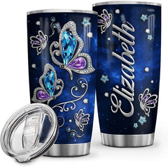 Personalized Butterfly Stainless Steel Vacuum Insulated Tumbler With Lid - Custom Name Double Walled Insulated Coffee Cup for Gym Fitness Travel Office Use (Color 3)