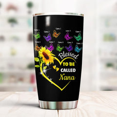 Personalized Stainless Steel Tumbler For Grandma Mom Custom Title And Grandkids Name Sunflower Butterflies Water Cup Blessed To Be Called Grandma Tumbler Cup Gifts For Mothers Day Birthday