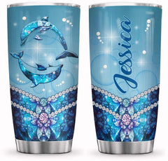 Personalized Name Dolphin Jewelry Style Inspiration Motivation Tumbler Cup with Lid, Double Wall Vacuum Sporty Thermos Insulated Travel Coffee Mug - BGM3003002Z