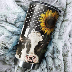 Cow Tumbler, Sunflower Cow Farm Girl Tumbler Double-walled Stainless Steel Tumbler