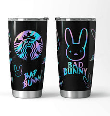 BAD BUNNY BLACK COFFEE LOVER Stainless Steel Vacuum Insulated Tumbler With Lids, Skinny Tumbler or With Straw, Sporty Travel Beverage Drinkware