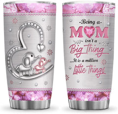 Printed Jewelry Style Elephant Mom Is A Million Little Things Mother Gifts Stainless Steel Tumbler Cup with Lid, Double Wall Vacuum Thermos Insulated Travel Coffee Mug