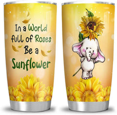 Elephants Tumbler Elephant Lover be A Sunflower Tumbler Cup with Lid, Double Wall Vacuum Sporty Thermos Insulated Travel Coffee Mug