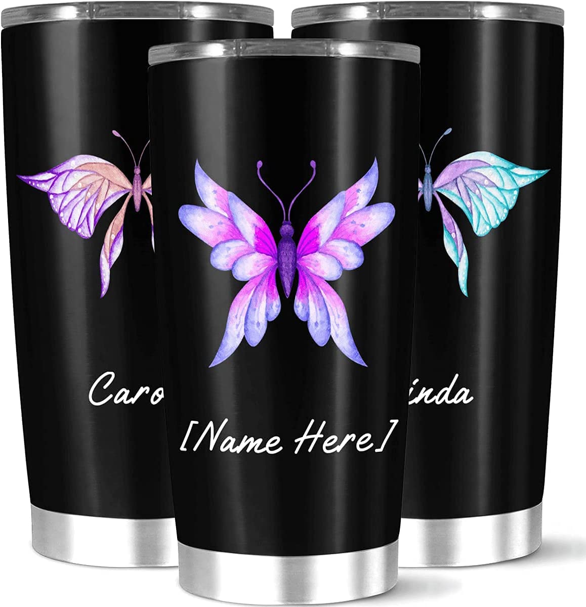 Beautiful Personalized Colorful Butterfly Vacuum Insulated Coffee Tumbler, Unique Birthday Gift, Premium Customized Butterfly Love Coffee Cup With Name Custom, 20 Or Tumbler