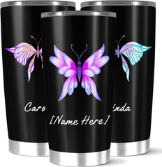 Beautiful Personalized Colorful Butterfly Vacuum Insulated Coffee Tumbler, Unique Birthday Gift, Premium Customized Butterfly Love Coffee Cup With Name Custom, 20 Or Tumbler