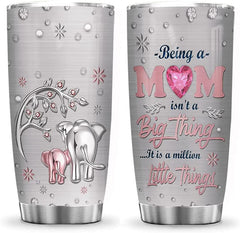 Printed Elephant Mom Jewelry Style Mother's Day Gifts Tumbler Cup with Lid, Double Wall Vacuum Thermos Insulated Travel Coffee Mug
