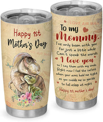 First Mothers Day Gifts For New Mom Daughter From Sister Baby Son - 1st Mothers Day Coffee Mug - Elephant Double Wall Vacuum Insulated Tumbler With Lid for Woman