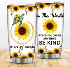 Greture You Are My Sunshine Sunflowers Steel Tumblers Travel Mug, Sunflowers Vacuum Thermos Insulated Tumbler with Lid and Straw,Turtle Coffee Cup