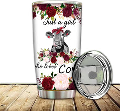 Crazy Cow Vacuum Tumbler Cup Just A Girl Who Loves Cow Insulated Coffee Mug with Lid,To Sister,Mom Thermos,Cattle Cow Bottle for Travel,Work,Fitness Cold Warm Beverage