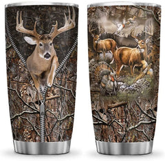 Deer Lover Gift, Deer Hunting Lover Tumbler Cup with Lid, Double Wall Vacuum Thermos Insulated Travel Coffee Mug
