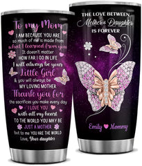 Mom Tumbler Personalized Mothers Day Gifts From Daughter Butterfly Jewelry Drawing Style Stainless Steel Tumblers With Lid Custom Birthday Christmas Presents For Best Mom Ever