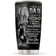 Gift Dad Gift from Son Insulated Travel Mug - You Are My Hero Dad Stainless Steel Tumbler Cup with Lid - Gifts for Dad on Father's Day, Birthday, Christmas, Valentine's Day