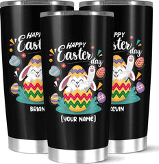 Customized Happy Easter Day 20 Insulated Tumbler, Easter Bunny Rabbit Egg Unique Gift For Men Women Boy Girl, Personalized Name Coffee Tea Tumblers, Home Office Travel Use, White