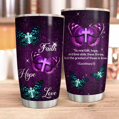 Purple Butterfly Faith Hope Cross Bible Love I Believe In God Personalized Stainless Steel Tumbler Gift For Women Bible Study Christian For Birthday Aniversary Wedding Holiday