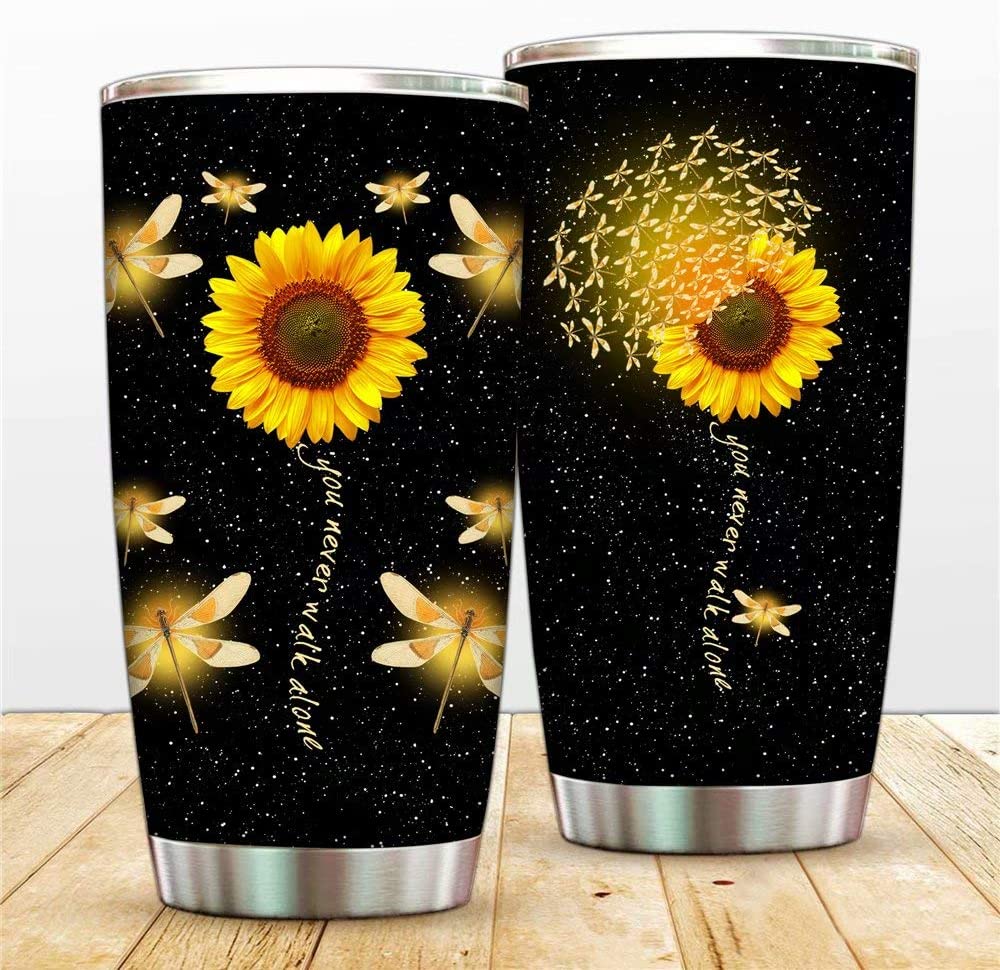 Dragonfly Tumbler Mug Sunflower Stainless Steel Tumblers My Sunshine Cup Vacuum Insulated Tumblers Mug Double Wall Travel Coffee Cup with Lids and Straw for Home Sports Office
